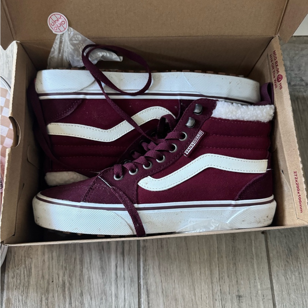 Vans Maroon High-Top Sneakers with White Trim